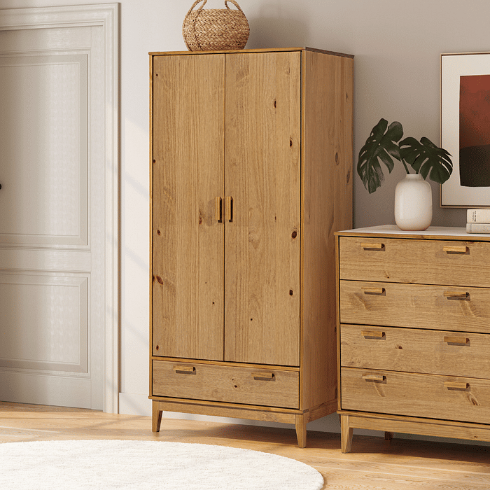 Roupeiro Alamo 2 Portas e 1 Gaveta em Madeira Natural