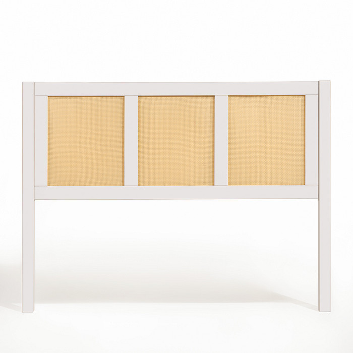 Cabeceira de Cama QUEEN 160cm Paglia Madeira e Rattan na Cor Branca