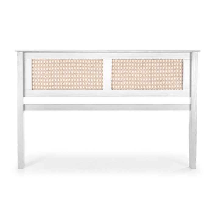 Kit Cabeceira + Mesa de Cabeceira 2 Gavetas de Rattan Nature na Cor Branca