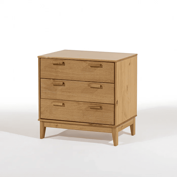 Mesa de Cabeceira Alamo 3 Gavetas Grandes em Madeira Natural