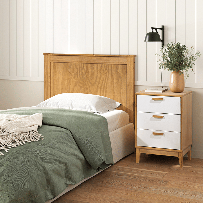 Kit Cabeceira de Solteiro 110 cm + Mesa de Cabeceira 3 Gavetas Branco Alamo