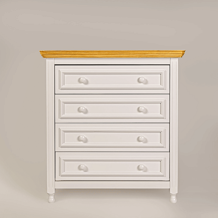 Cômoda Feliz 4 gavetas Branca com Tampo Mel de Madeira Maciça