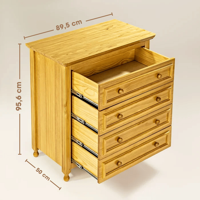 Cômoda Feliz 4 gavetas Mel de Madeira Maciça