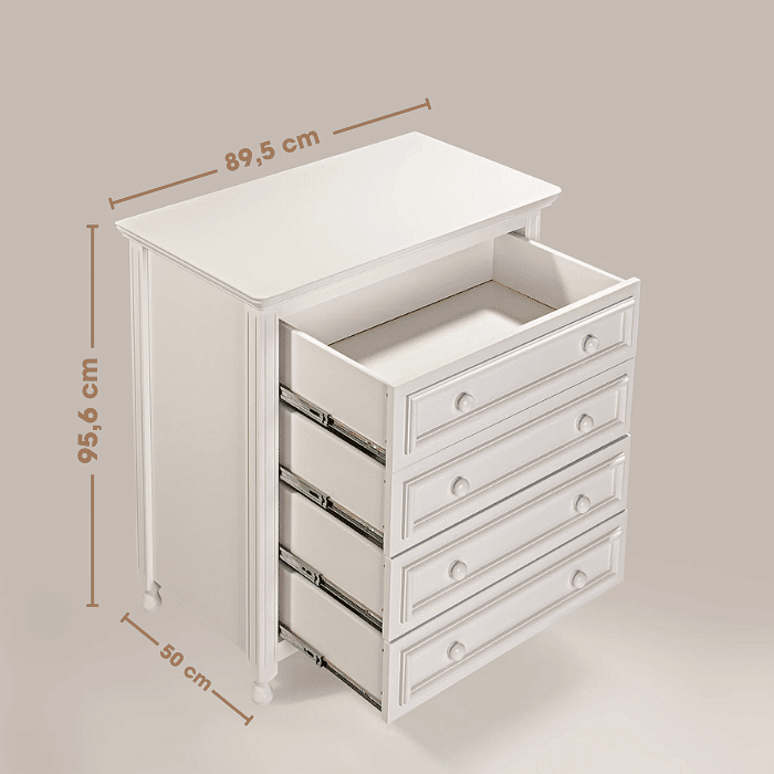 Cômoda Feliz 4 gavetas Branca de Madeira Maciça