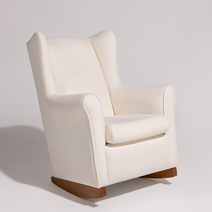 Poltrona de Amamentação Cloud com Balanço + Puff Mommy Bouclé Branco