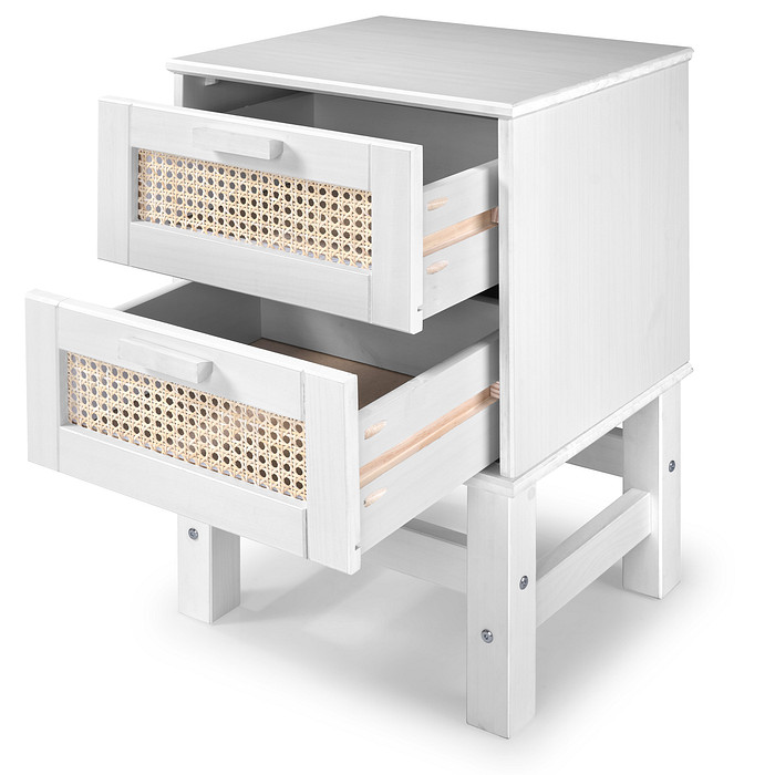 Mesa de Cabeceira Nature Rattan 02 Gavetas na Cor Branca