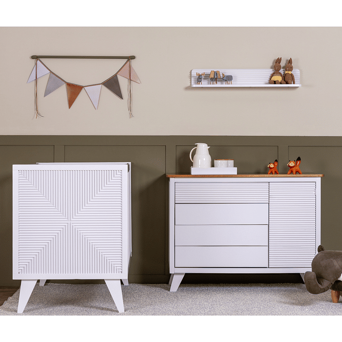 Berço Americano Zig 2 em 1 com Detalhes em Madeira Branco