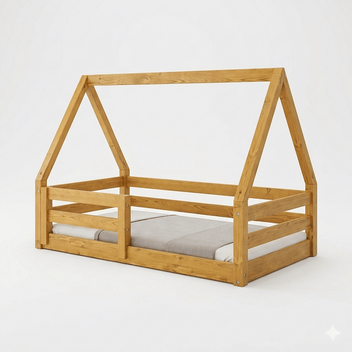 Cama Infantil Montessoriana Casinha Bloomie em Madeira Maciça Pinus Mel