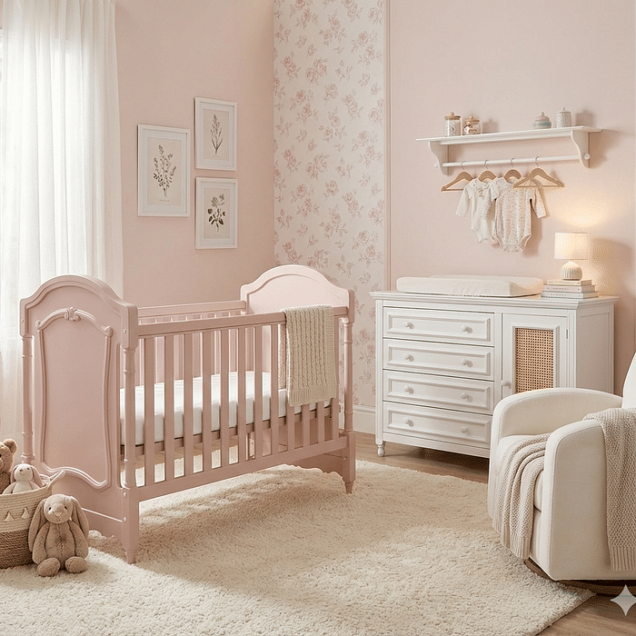 Berço Americano Lilie Clássico 2 em 1 na Cor Rosa Soft