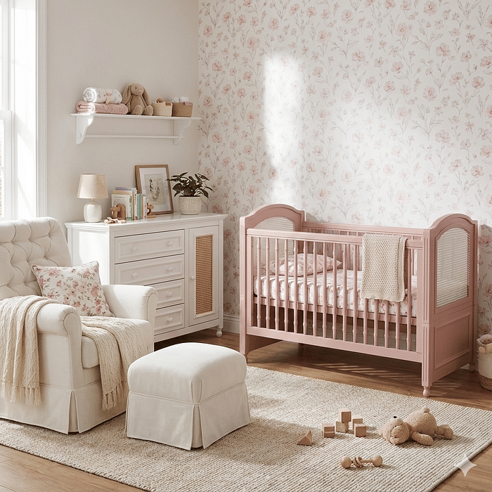 Berço Americano Feliz 2 em 1 Rosa Soft com Palha Branca