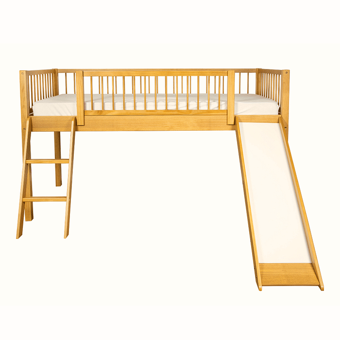 Cama Infantil de Solteiro Com Escorregador Bloomie em Madeira Maciça Pinus Mel