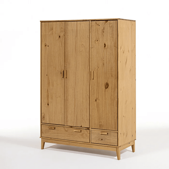 Roupeiro Alamo 3 Portas e 2 Gavetas em Madeira Natural