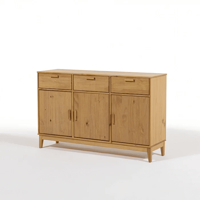 Balcão Alamo 3 Portas e 3 Gavetas em Madeira Natural