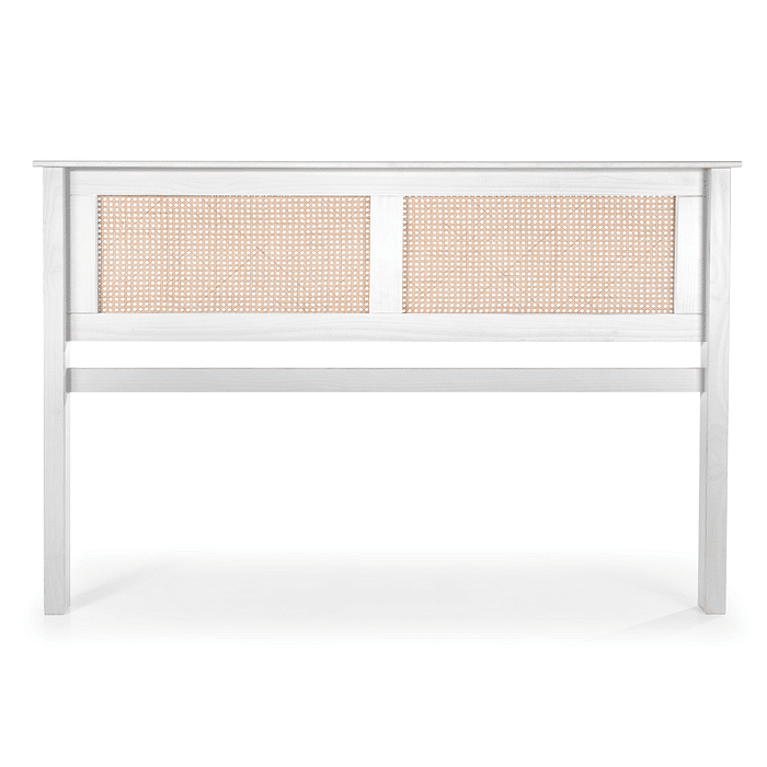 Kit Cabeceira + Mesa de Cabeceira Gaveta e Nicho de Rattan Nature na Cor Branca