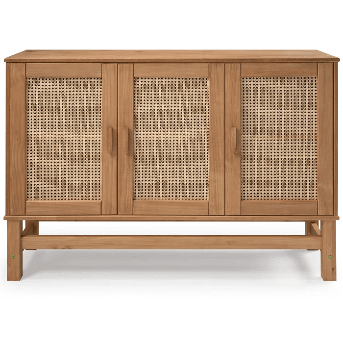 Balcão Buffet Nature em Madeira e Rattan Natural 03 Portas