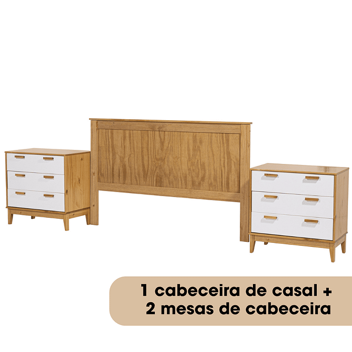 Kit Cabeceira Queen 164 cm + 2 Mesas de Cabeceira 3 Gavetas Branco Alamo
