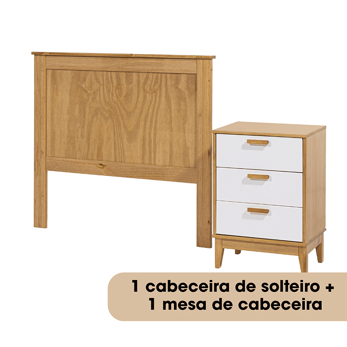 Kit Cabeceira de Solteiro 110 cm + Mesa de Cabeceira 3 Gavetas Branco Alamo