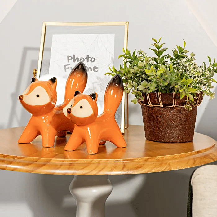 Kit 2 Raposas em cerâmica Estilo Woodland Bichinhos da Floresta