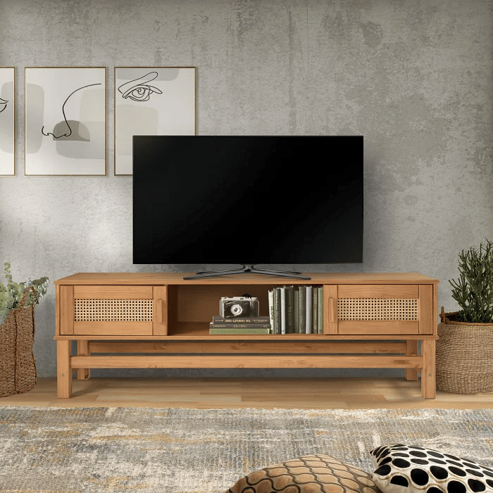 Rack para TV Nature em Madeira e Rattan Natural