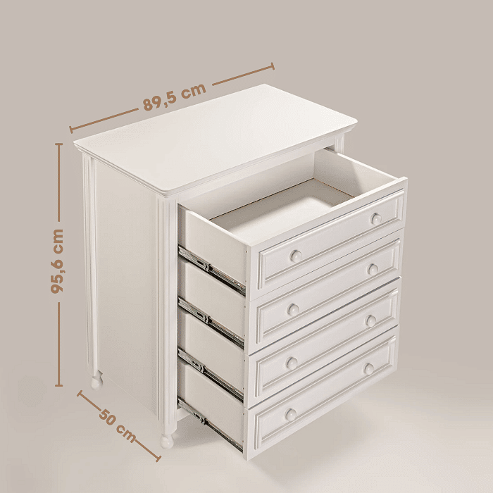 Cômoda Feliz 4 gavetas Branca de Madeira Maciça