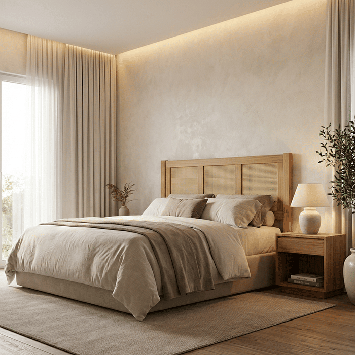 Cabeceira de Cama QUEEN 160cm Paglia Madeira e Rattan
