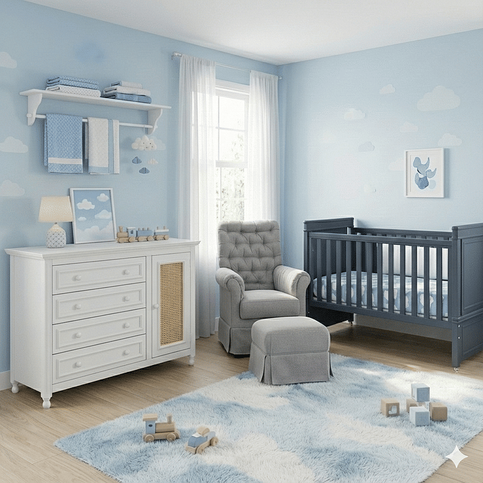 Berço Americano Encanto 2 em 1 de Rodinhas na Cor Space Blue