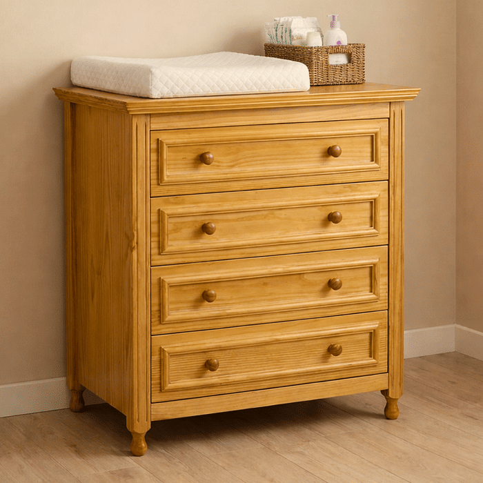 Cômoda Feliz 4 gavetas Mel de Madeira Maciça