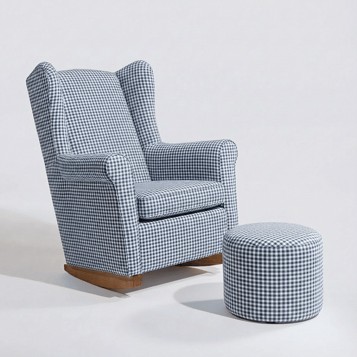 Poltrona de Amamentação Cloud com Balanço e Puff Xadrez Azul