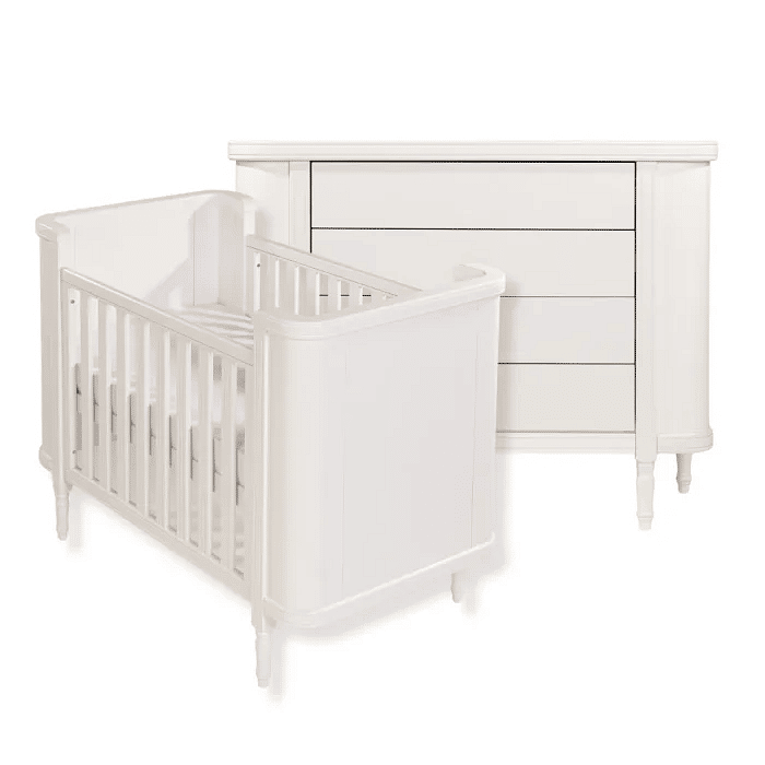 Kit Toy Berço 2 em 1 e Cômoda 4 Gavetas em Madeira Maciça Branco