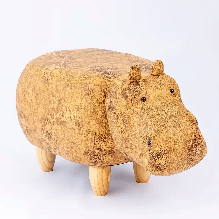 Puff Infantil Hipopótamo Couro Sintético e Madeira