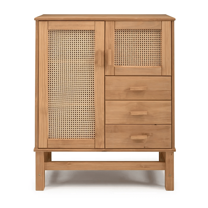 Balcão Buffet Nature Madeira e Rattan 02 portas e 03 gavetas