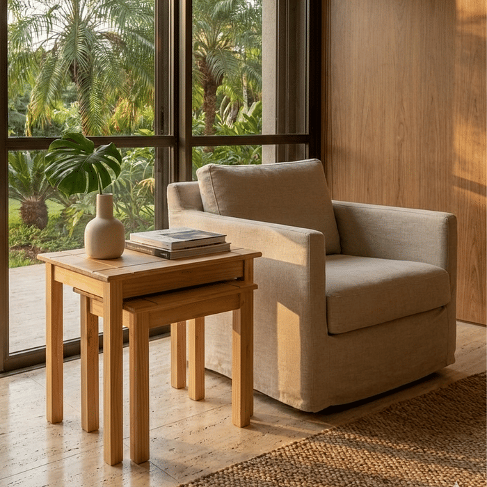 Conjunto de Mesas Laterais de Apoio Encaixáveis em Madeira – 2 Peças com Design Clássico