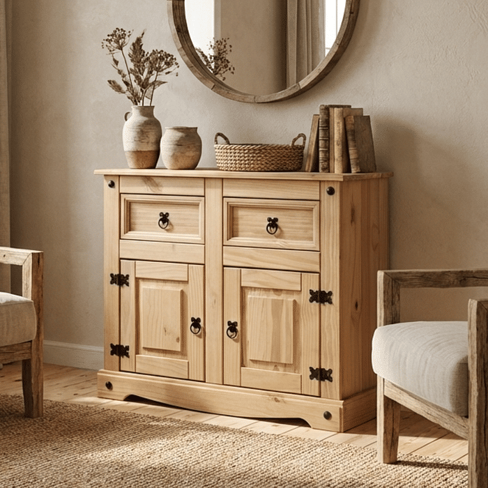 Balcão Buffet em Madeira Maciça de Pinus 2 Gavetas e 2 Portas