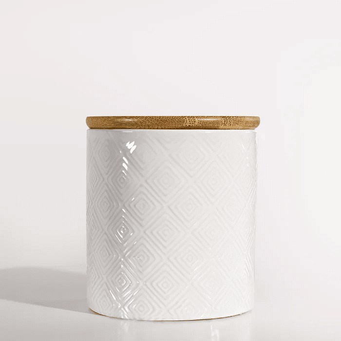 Pote Porta Algodão Cotonete Organizador Objetos Cerâmica com colchão Tampa de Bambu Kit Higiene Bebê