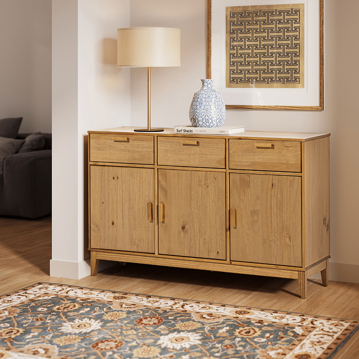 Balcão Alamo 3 Portas e 3 Gavetas em Madeira Natural