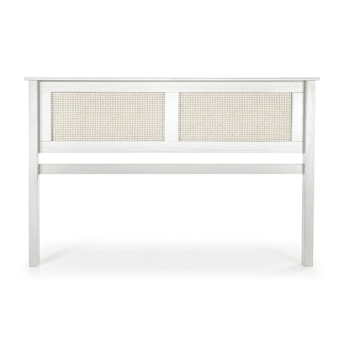 Kit Cabeceira + 2 Mesas de Cabeceira Duas Gavetas de Rattan Nature na Cor Branca