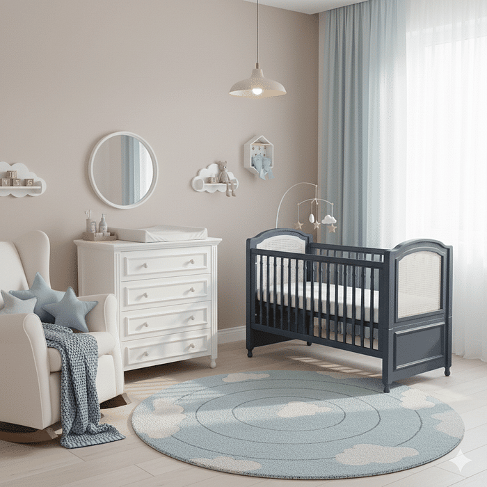 Berço Americano Feliz 2 em 1 Space Blue com Palha Branca