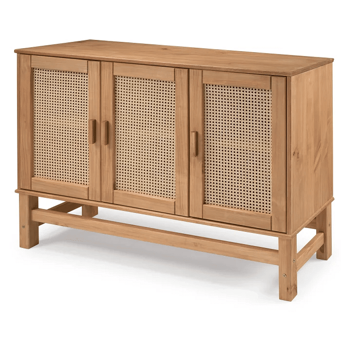Balcão Buffet Nature em Madeira e Rattan Natural 03 Portas