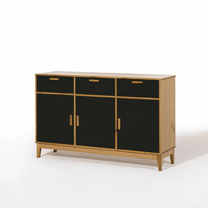 Balcão Alamo 3 Portas e 3 Gavetas em Madeira Natural + Preto