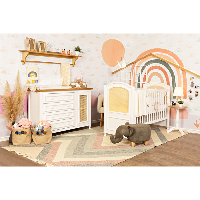 Berço Americano Feliz 2 em 1 Branco com Palha Branca