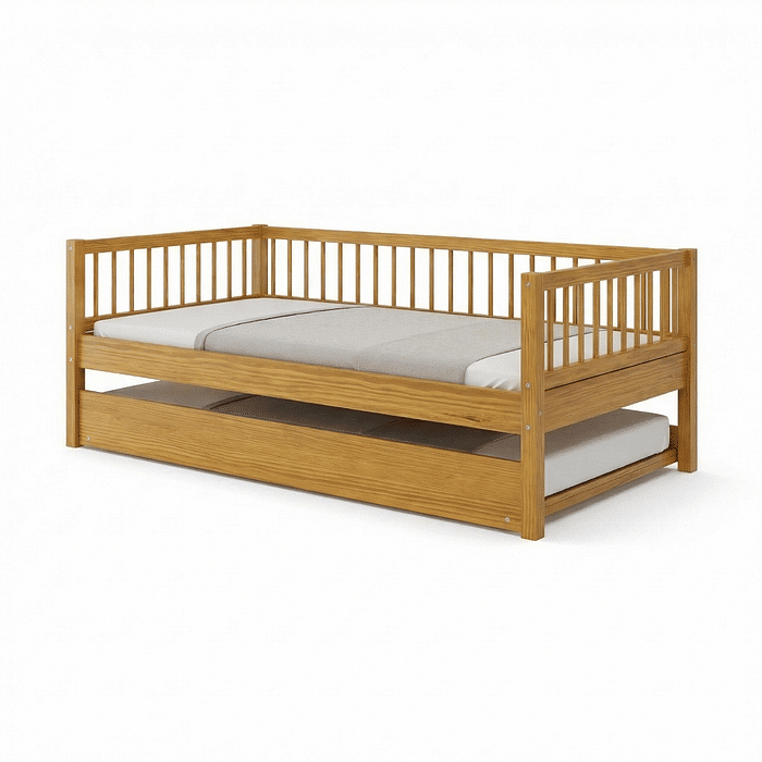 Sofá Cama com Cama Auxiliar Bloomie em Madeira Maciça Pinus Mel