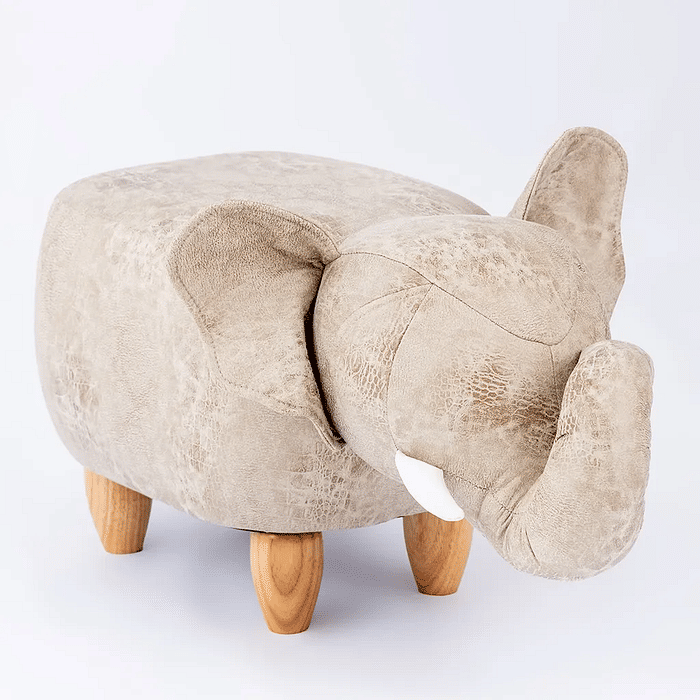 Puff Infantil Elefante Couro Sintético e Madeira