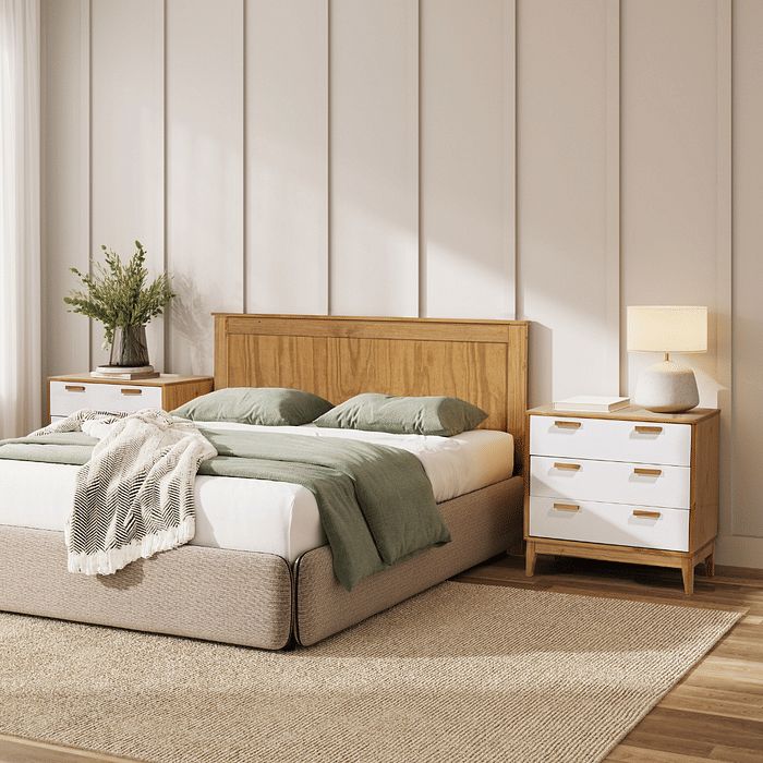 Kit Cabeceira Queen 164 cm + 2 Mesas de Cabeceira 3 Gavetas Branco Alamo