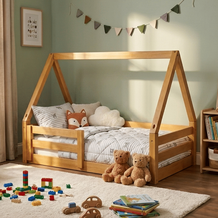 Mini Cama Infantil Montessoriana Casinha Bloomie em Madeira Maciça Pinus Mel