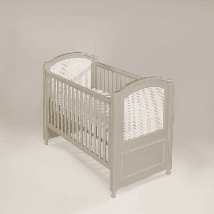 Berço Americano Feliz 2 em 1 Bege Classico com Palha Branca