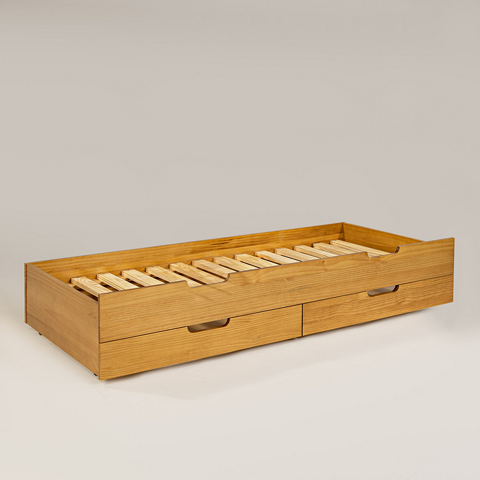 Cama Auxiliar com Duas Gavetas de Madeira Maciça Cor Mel