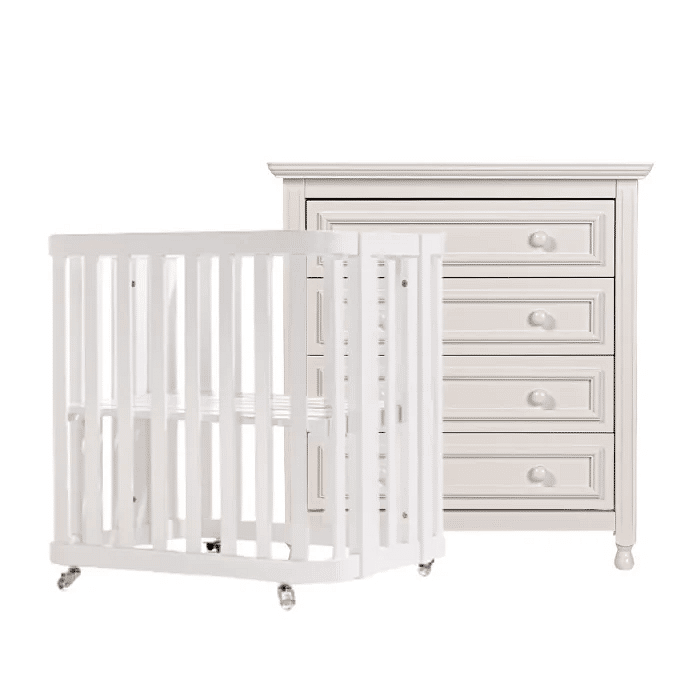 Kit Berço 3 em 1 + Cômoda 4 gavetas em Madeira Maciça Branco | Linha Feliz + 1,2,3