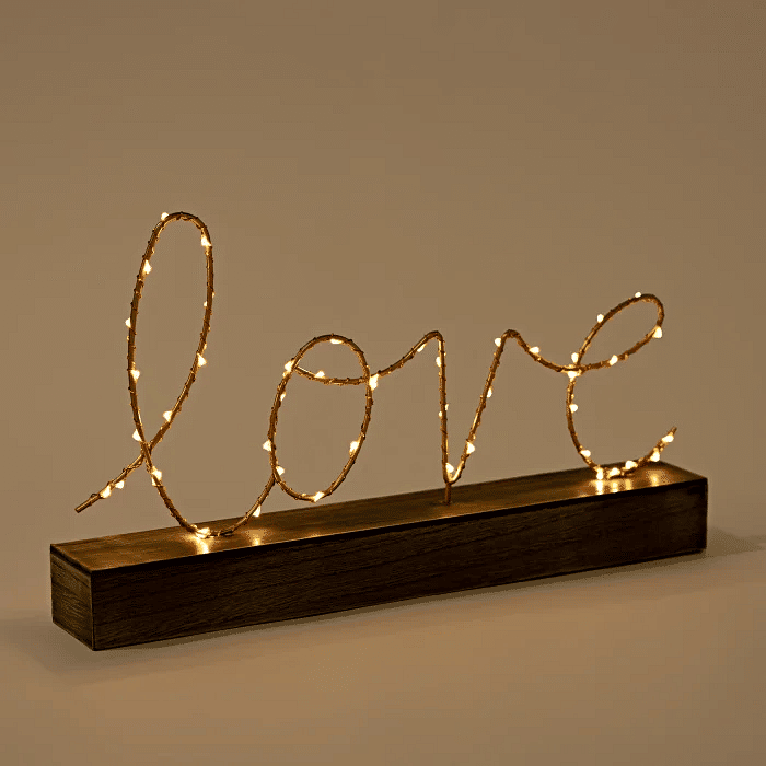 Luminária Decorativa de Mesa para Quarto e Sala Led LOVE Dourado a Pilha
