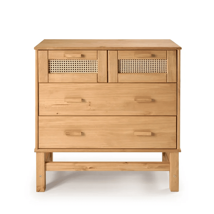 Cômoda Nature em Madeira e Rattan 04 gavetas