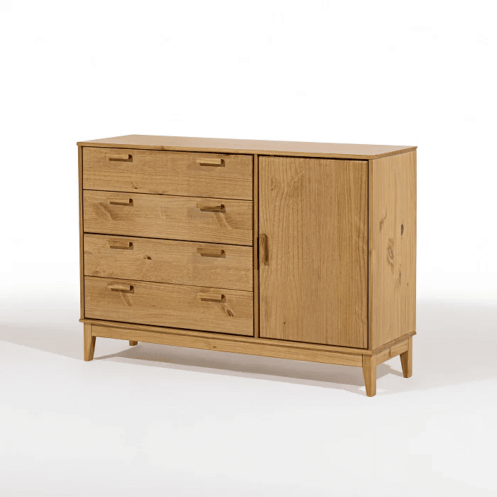 Cômoda Alamo 4 Gavetas e 1 Porta em Madeira Natural